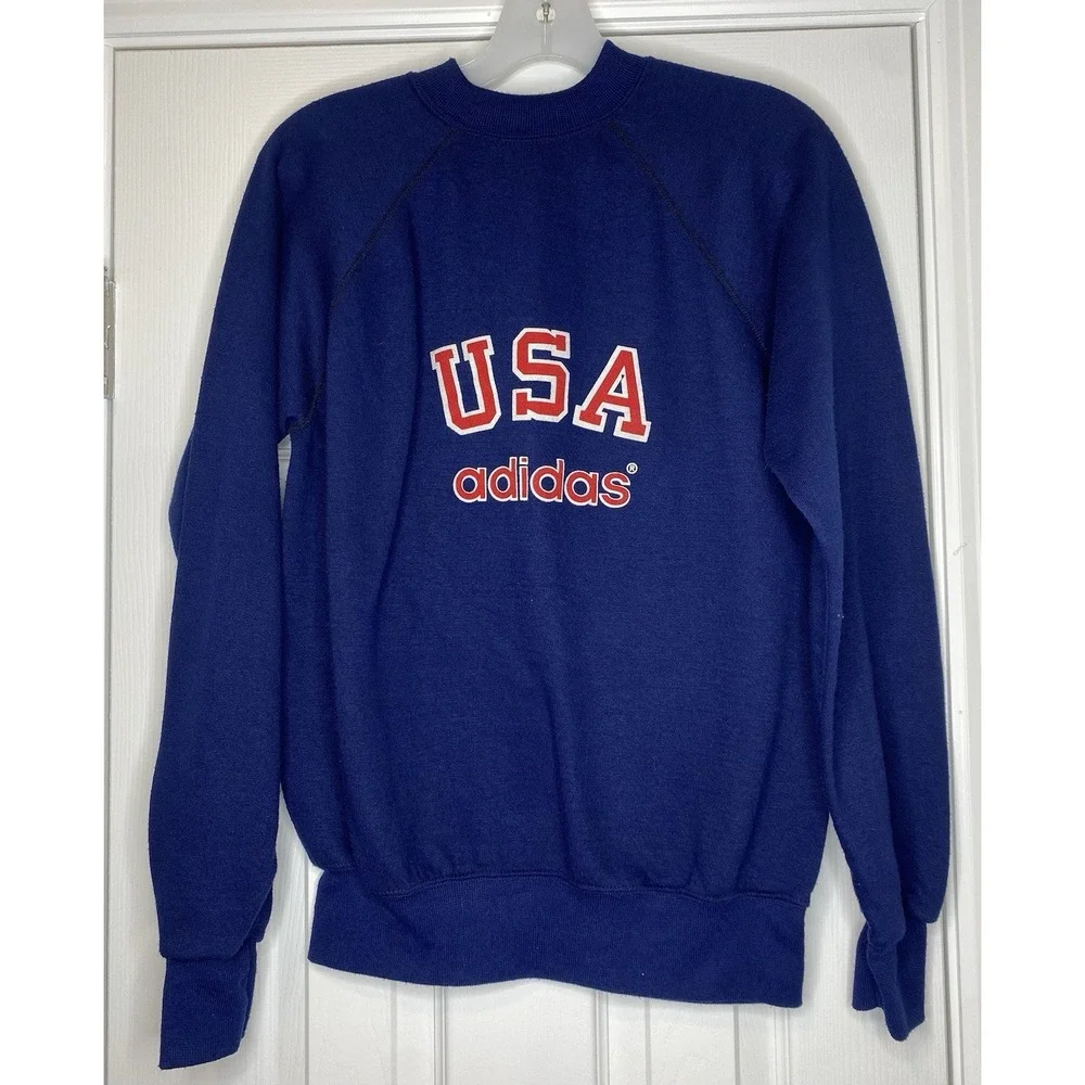 Adidas Men's Vintage USA Spell Out Crewneck Sweater Navy Blue‎ Size Medium
